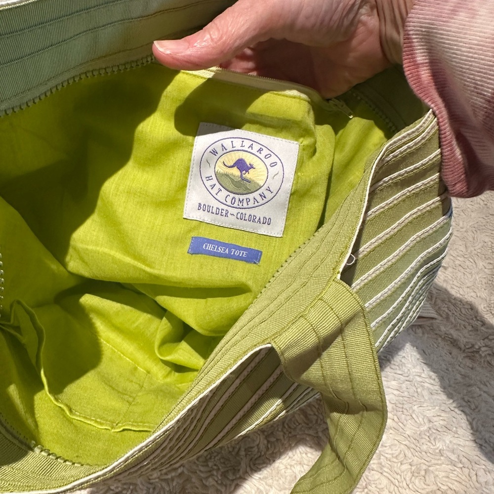 WALLAROO Vintage Tote and Bucket Hat Chelsea Set Lime & White - Picture 5 of 13